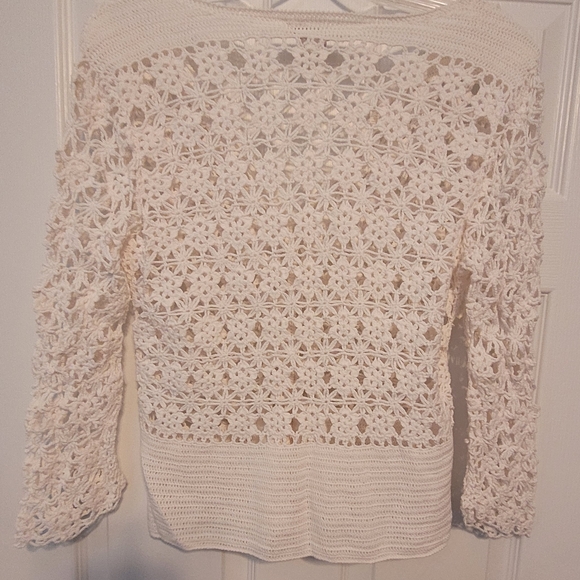 Elegant Women's White Crochet Cardigan - Picture 2 of 3